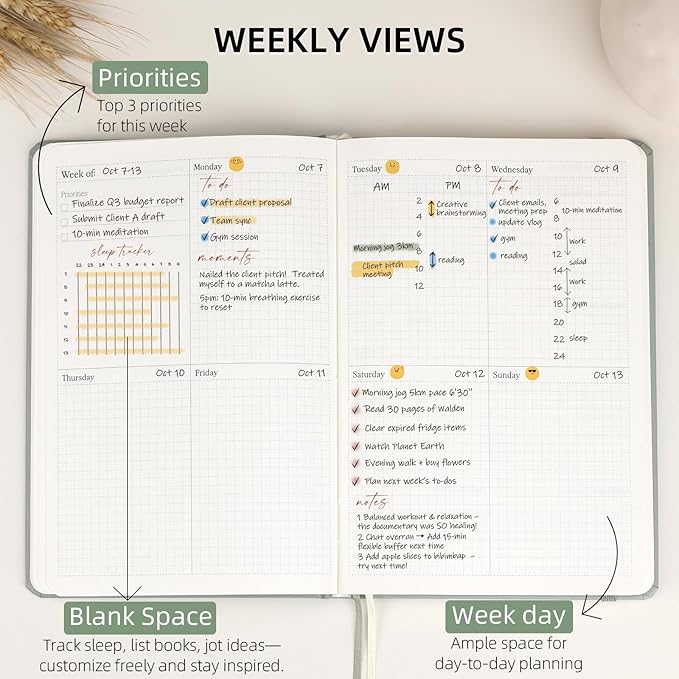 2025-2026 Planner - Undated Monthly, Weekly & Daily Planner for Planning Your Success - To Do List, Habit Tracker, Hardcover, Aesthetic, Stylish School or Office Supplies (Sage, A5)