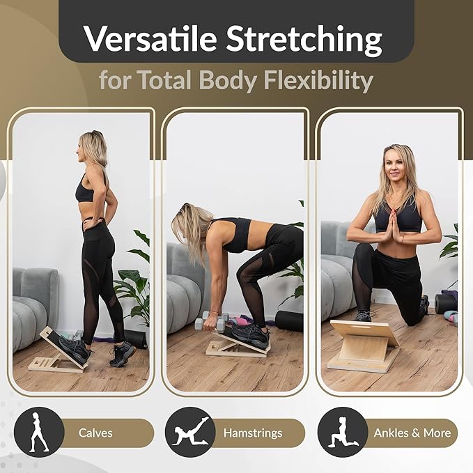 FITZZ Portable Wooden Slant Board for Calf Stretching - Slant Boards for Exercise - Calf Stretcher Slant Board, Incline Board for Leg Stretcher, Hamstring Stretcher - Overall Stretching Board