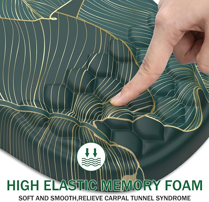 Ergonomic Mouse Pad Wrist Support, with Memory Foam & Non-Slip PU Base, Comfortable Massage Design Mouse Pad Relieve Wrist Fatigue&Pain, Suitable for Computer, Office and Home(05Green Leaves)
