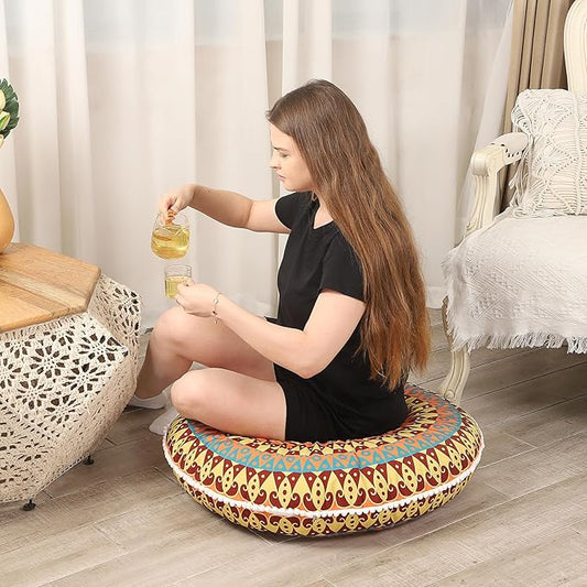 32 inches Meditation Floor Cushion for Adults, 2 Pack Round Large Thick Floor Pillow, Memory Foam Filling, Yellow