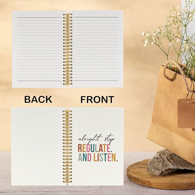 CUANFDDSF Mental Health Notebook, Mental Health Therapy Journal Notebooks for Women, Counselor Gifts for Women,School Supplies, Alright Stop Regulate and Listen Hardcover Spiral Notebook 5.5x8.3 Inch