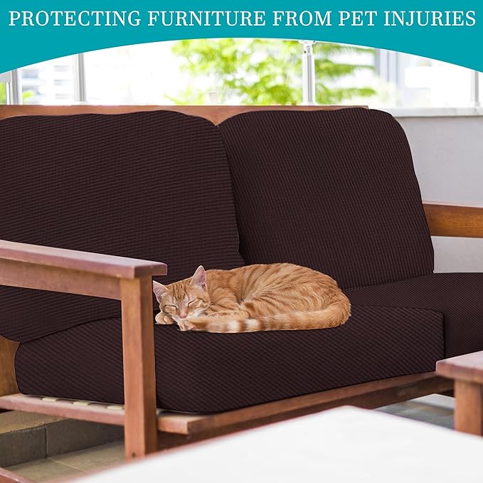 14 Pcs Stretch Patio Cushion Covers,for Outdoor Couch Covers Replacement,Patio Slipcovers Couch Cover,Washable Furniture (Coffee,Only)