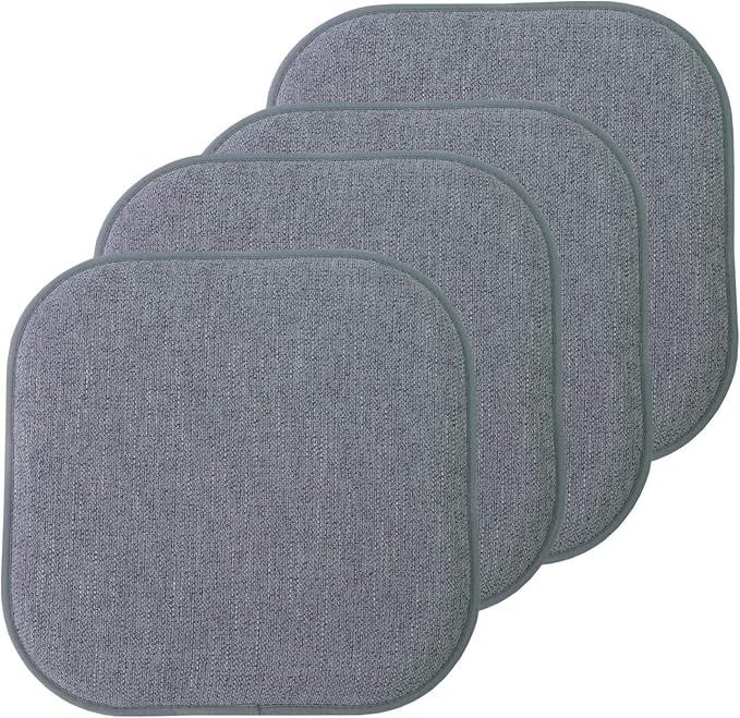 Sweet Home Collection Chair Cushion Memory Foam Pads Honeycomb Pattern Slip Non Skid Rubber Back Rounded Square 16" x 16" Seat Cover, 4 Pack, Alexis Blue/Gray