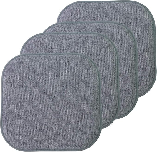 Sweet Home Collection Chair Cushion Memory Foam Pads Honeycomb Pattern Slip Non Skid Rubber Back Rounded Square 16" x 16" Seat Cover, 4 Pack, Alexis Blue/Gray