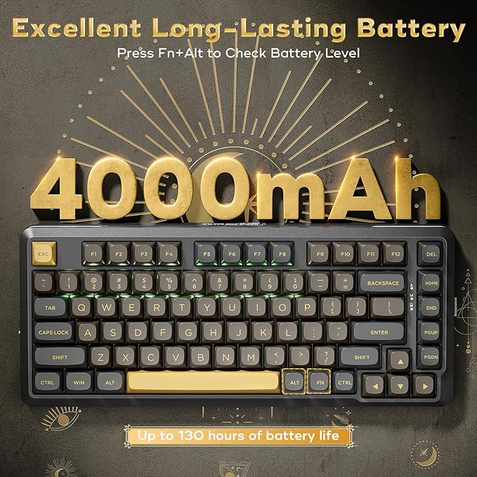 Redragon K738 Wireless Mechanical Keyboard, Gasket Mounted RGB Gaming Keyboard, 3-Mode (2.4G/BT/USB), Pre-lubed Linear Switches, 75％ Layout, 82 Keys Hot Swappable for PC/Mac - Black Gold