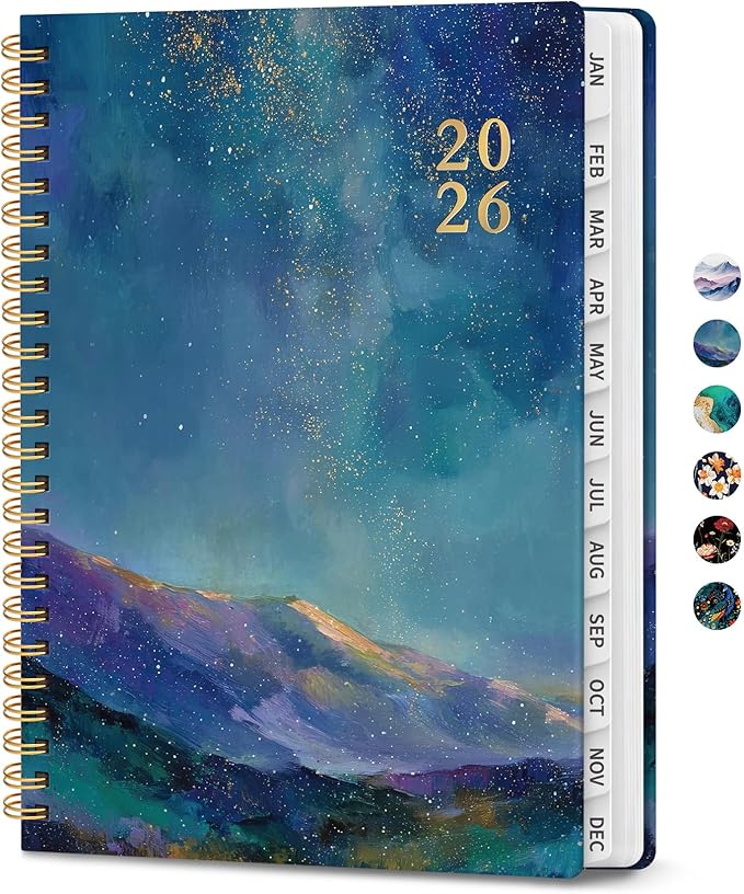 2026 Planner, Monthly and Weekly Calendar Planner for Women, January 2026 - December 2026, Hardcover Pretty 2026 Agenda Planner Book with Tabs, Spiral Bound, Perfect for School Office Home Supplies, 6.3" x 8.5" - Starlit Peaks