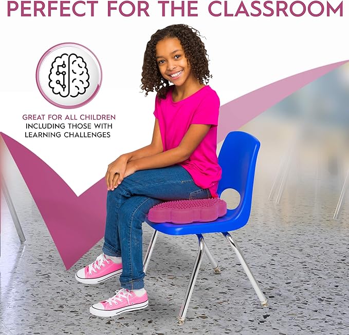 Shaped Wiggle Seats by Bouncyband – Red Flower, 13”x13”x2.2”– Inflatable Sensory Cushion for Kids, Improves Student Productivity and Focus, Comes with Easy-Inflation Pump to Customize Firmness