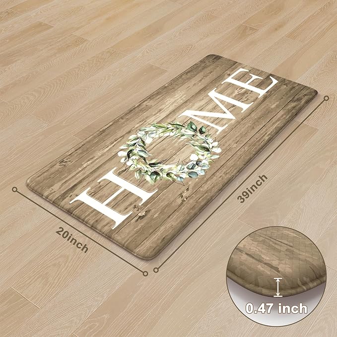 KIMODE Comfort Kitchen Mats Cushioned Anti Fatigue,Farmhouse Spring Kitchen Sink Rug Non Slip,Waterproof Memory Foam Standing Desk Mat for Office Home Doorway,20"x39",Khaki