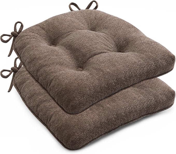Chair Cushions Set of 2 for Dining Chairs, 16.5"x15.5" Kitchen Chair Pads with Memory Foam, Non-Slip Bottom & Ties, Tufted Indoor Seat Cushions for Home Use – Brown