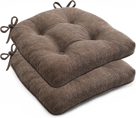 Chair Cushions Set of 2 for Dining Chairs, 16.5"x15.5" Kitchen Chair Pads with Memory Foam, Non-Slip Bottom & Ties, Tufted Indoor Seat Cushions for Home Use – Brown