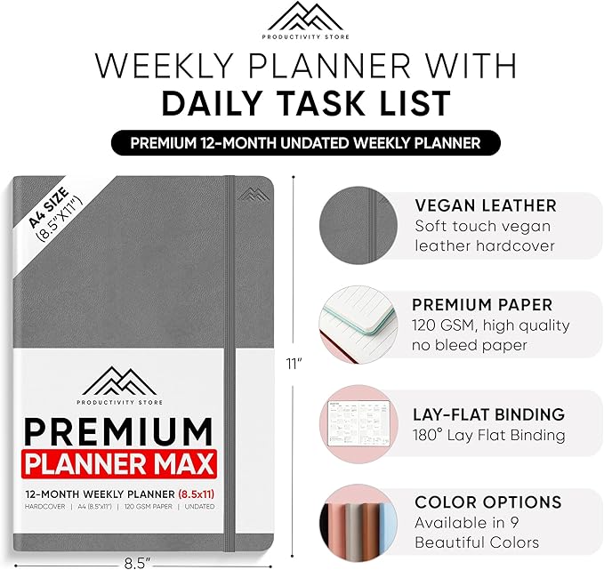 Undated, 2025 Planner, 8.5" x 11" - The #1 Productivity Planner to Achieve Your 2025 Goals - Planner 2025-2026 by PRODUCTIVITY STORE (A4, GREY)