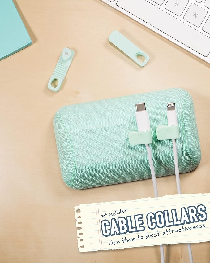 Smartish® Magnetic Cord Holder - Bigger Cable Wrangler Organizer with Magnet Clips for Charger Management on Desktop, Nightstand, or Side Table - Holds 6+ Cables - Teal Me More