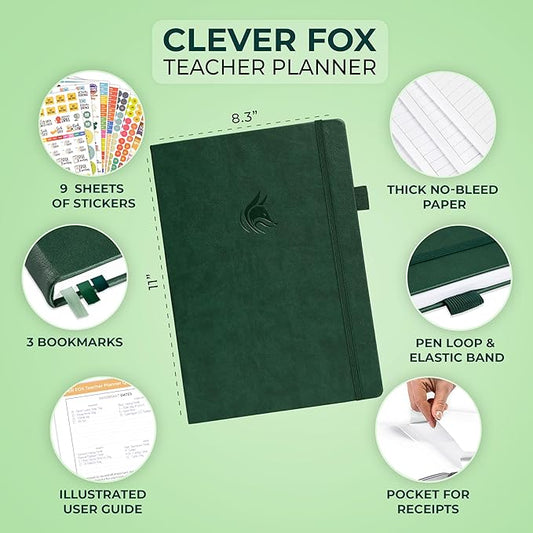 Clever Fox Teacher Planner – School Year Planner with Calendars & Lesson Plans – Book for Classroom & Homeschool Organization, A4 (Dark Green)