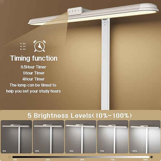 LED Desk Lamp for Home Office, Double Head Desk Lamp,24W Dimmable Desk Light 5 Color 5 Brightness Levels Office Lamp, Adjustable Gooseneck Office Light Eye Protection (White-Large Desk lamp)