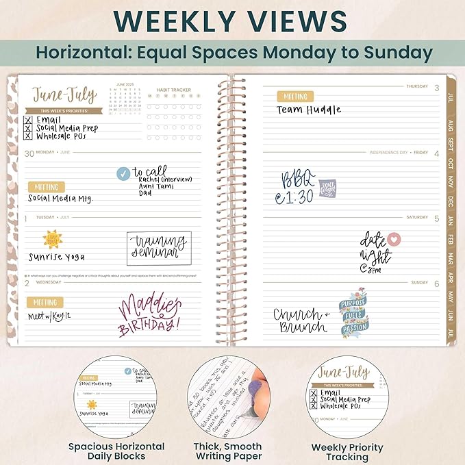 bloom daily planners 8.5" x 11" Academic Planner 2025-2026 (July 2025 - July 2026) - Weekly & Monthly Dated Agenda Organizer with Stickers & Tabs - Tan Leopard
