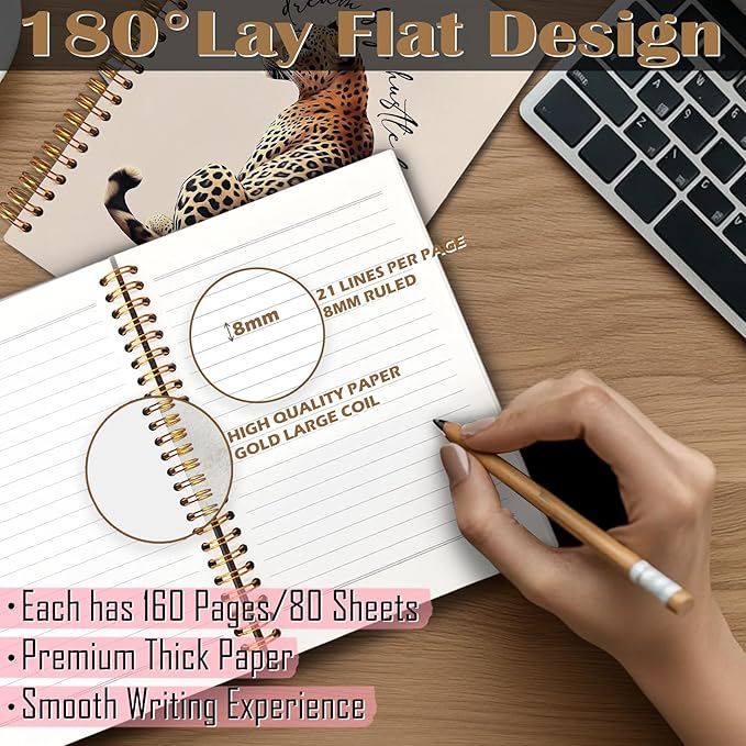 Trendy Inspirational Leopard Notebook, Funky Cheetah Print Journaling Notebook, Modern Aesthetic Leopard Journal, Dream Big Hustle Hard Positive Quote Cheetah Spiral Notebooks 5.5x8.3 Inch