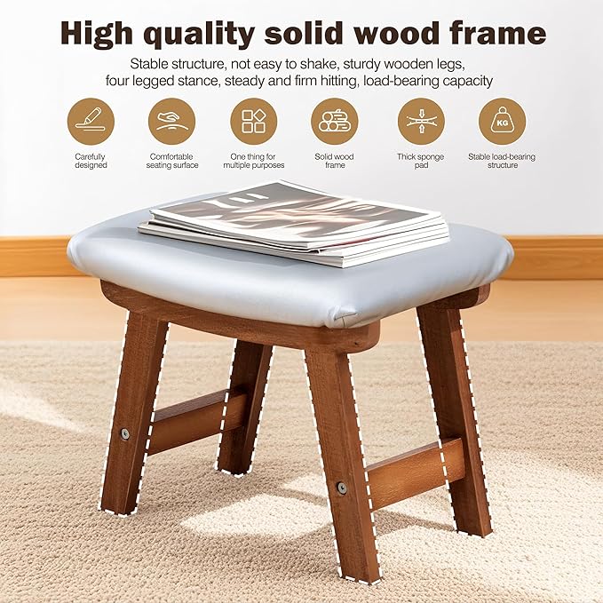 Foot Stool with Leather Cover,Foot Rest Made of Wooden for Couch,Bench,Sofa,Under Office Desk