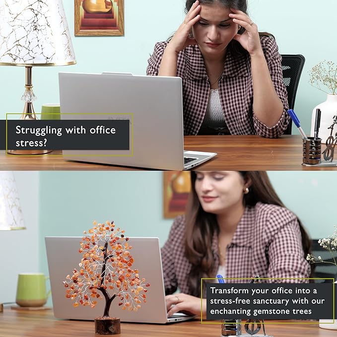 FASHIONZAADI Crystal Tree of Life Home and Office Feng Shui Decor, Carnelian Healing Crystal Handmade Bonsai Tree for Positive Energy, Good Luck, Money, Christmas Decor, Birthday Gifts for Women, Mom