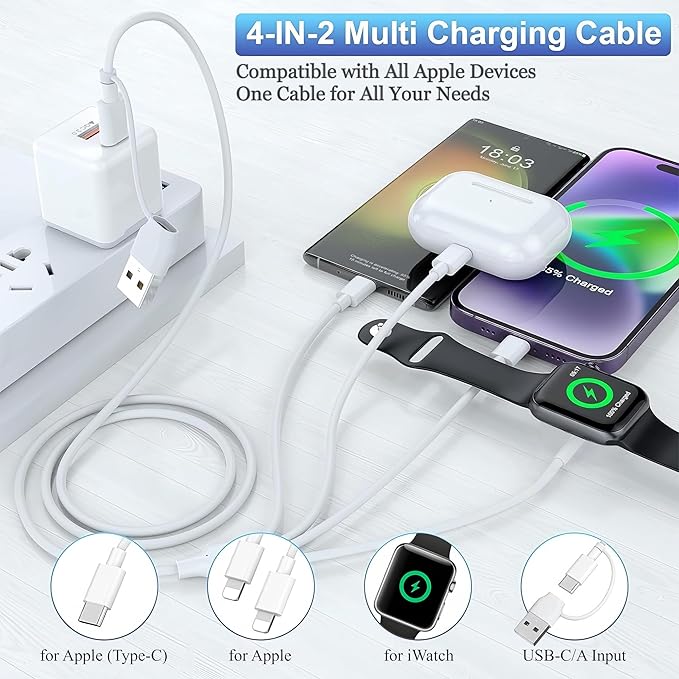 Apple Watch Charger USB C with 30W PD Fast Wall Plug for Apple Watch/iPhone 16 Pro Max Plus/15/14, 4 in 2 Wireless Magnetic Charging Cable for iWatch Series 10/9-1/SE/Ultra, Multi Cord for Travel 6FT