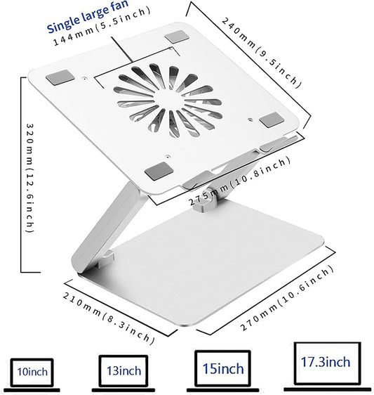 SOUNDANCE Laptop Cooling Pad with Low-Noise Fan and 3.0 USB Hubs, Ventilated Laptop Cooler Prevent Overheating, Ergonomic Laptop Stand Support Up to 17” Gaming Notebook Computer, Aluminum