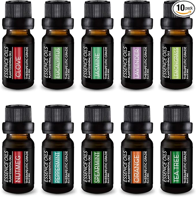 Pure Daily Care Aromatherapy Top 10 Essential Oil Set – Therapeutic Grade Single Ingredient Oils – Uplift Mind, Body and Spirit – 10 x 10 Ml Bottles – No Fillers & No Additives