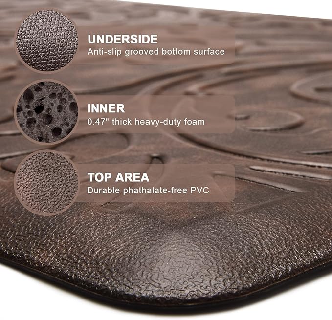 J&V TEXTILES Medallion Embossed Kitchen Mat Cushioned Anti Fatigue Floor Mat, Thick Non Slip Waterproof Kitchen Rugs and Mats,Heavy Duty Foam Standing Mat for Kitchen,Floor (Burgundy, 20" X 39")