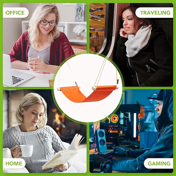 iMissiu Foot Hammock Under Desk | iMissiu Adjustable Office Foot Rest | Portable Footrest with Headphones Holder (Orange)