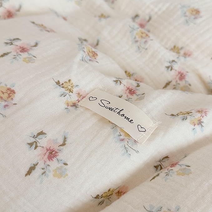 BuLuTu Large Cotton Muslin Kids Toddler Throw Blanket - 47''x51'' Reversible Lightweight Azalea Little Flower Thin Summer Quilt Baby Quilt for Crib Bed,Stroller,Travel,White