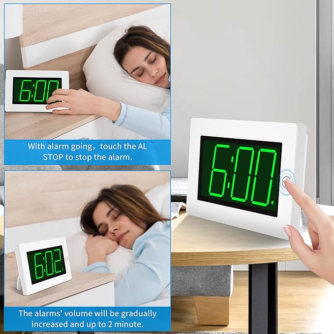 KWANWA LED Digital Clock, Alarm Clock, Wall Clock, 3" LED Digit Display, Adjustable Brightness, Auto Night Mode, Auto Alarm Volume Increasing, Wall-Mount & Table-top, Alarm Clock for Bedroom