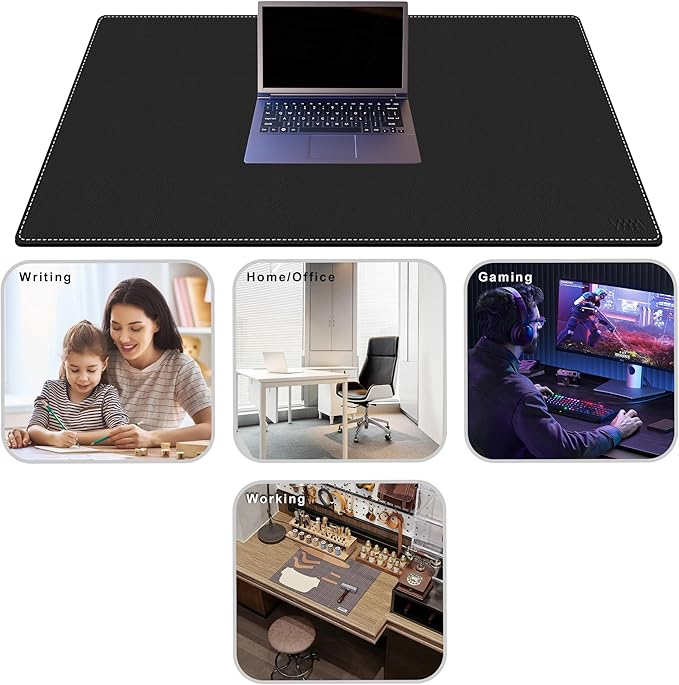 Vyaaa 39.4”x23.6“ PU Leather Desk Mat, Large Office Desk pad, Waterproof Desk Pad Protector, Computer Mouse Pad Suitable for Home or Office Desks (Black)