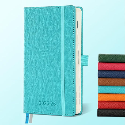Weekly Monthly 2025-2026 Planner (July 25-Dec 26),6.5"x3.75",18 Months Agenda Plan with Month Tabs & Pocket,Expenses/Note Pages, Academic Calendar with Vegan Leather Cover,Light Blue