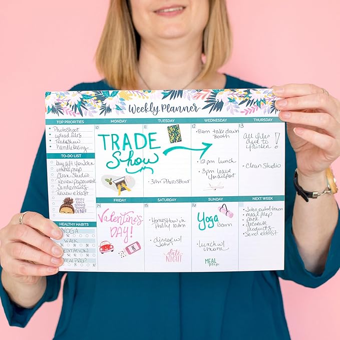 bloom daily planners Horizontal Weekly Tear-Off To Do List Planning Pad - Undated Notepad Organizer & Healthy Habit Tracker - 8.5” x 11” - Floral