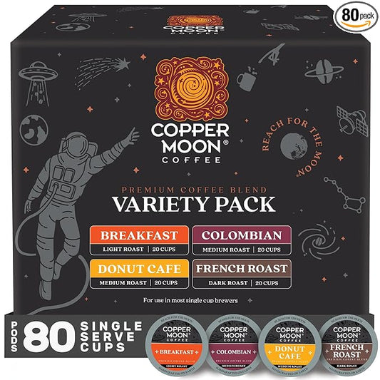 Copper Moon Single Serve Coffee Pods For Keurig K-Cup Brewers, Light Medium & Dark Roast, Variety Pack, 80 Count
