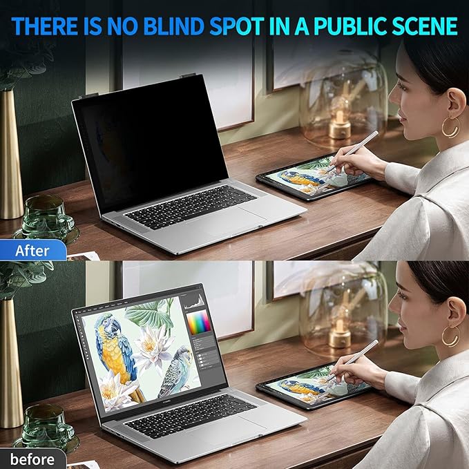 Laptop Privacy Screen 15.6 inch, 9H Hanging Privacy Screen for Laptop for 16:9, Acrylic HD Eye Protection Anti Glare Blue Light Laptop Screen Privacy Filter