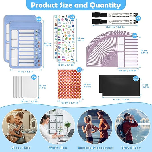 2Pcs Chore Chart for Kids to Do List Checklist Board Detachable Message Slider Schedule Planning Boards with 30Pcs Blank Checklist 4Pcs Cardstock for Habit Tracker or Daily and Weekly Planner