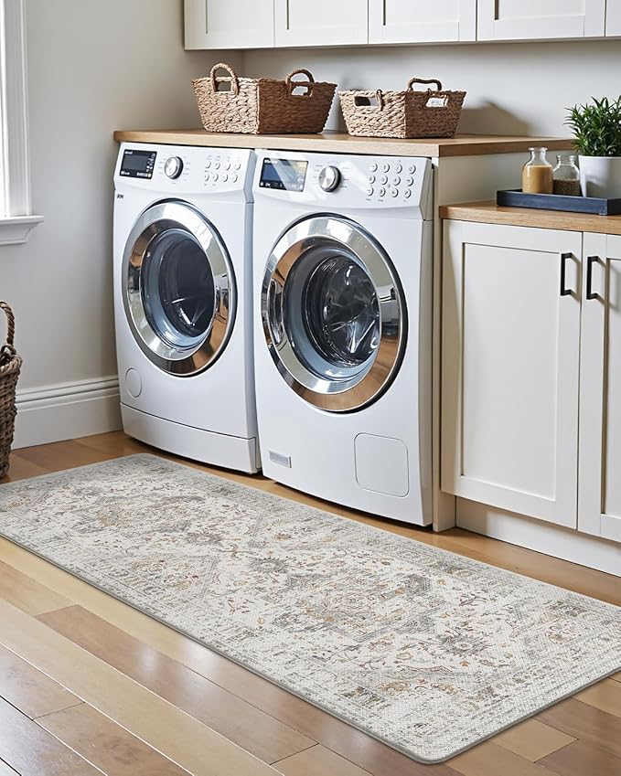 LUMI Kitchen Mat Anti Fatigue Cushioned, Memory Foam Padded Standing Rug Waterproof, Non Slip Comfort Floor Runner for Home, Sink, Laundry, Office, 24"x87", White