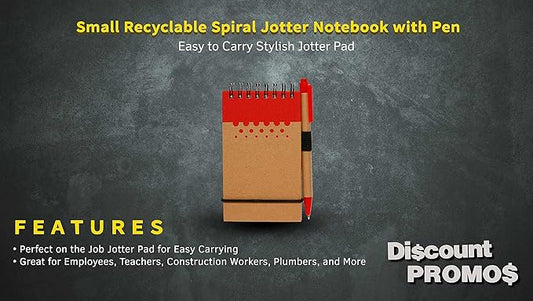 DISCOUNT PROMOS 10 Recyclable Spiral Small Notebooks Pack - 60 Lined Pages - Red