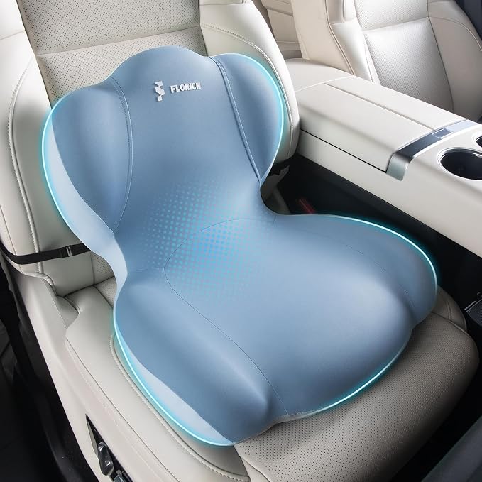 FLORICH Memory Foam Truck Seat Cushion with Adjustable Strap,Seat Cushion and Lumbar Support Pillow for Car Office Chair, Ergonomic Back Support & Sciatica Relief for Long Drives(Blue)