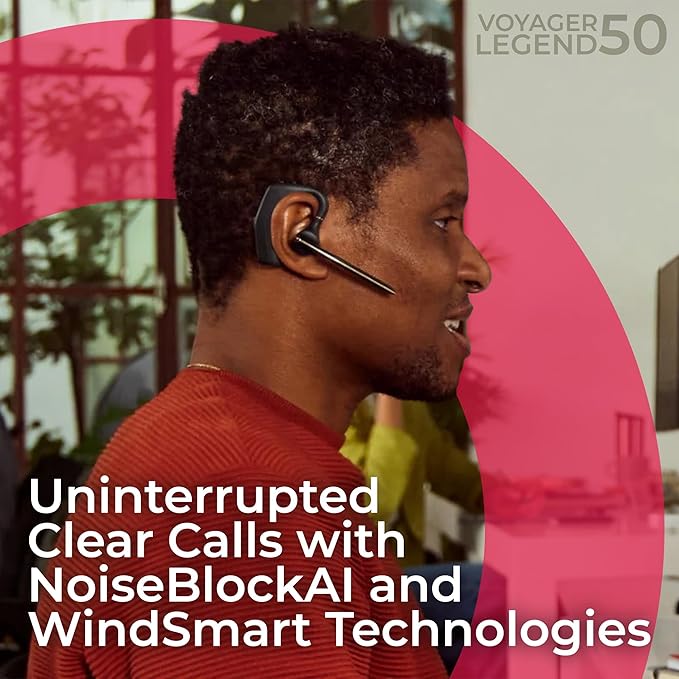 Poly Voyager Legend 50-M UC Bluetooth Headset, Charging Case, AI-Powered Noise Cancellation, 4-Mic WindSmart, 10-Hr Battery, 98 ft Wireless Range, Multipoint Connectivity, Voice Assistant, GTW Charger