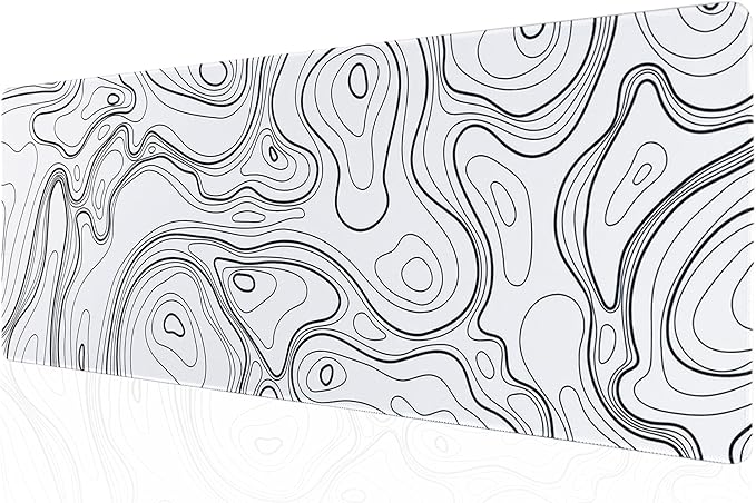 ALOANES Waterproof Mouse Pad with Durable Stitched Edge, XL gaming Keyboard Pad, Non-Slip Rubber Base, Extended Desk pad for Gamer, Office & Home, White Topographic Map Mousepad 31.5''x 11.8''x 0.12''