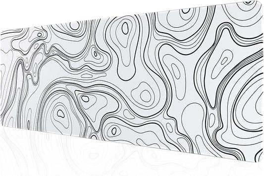 ALOANES Waterproof Mouse Pad with Durable Stitched Edge, XL gaming Keyboard Pad, Non-Slip Rubber Base, Extended Desk pad for Gamer, Office & Home, White Topographic Map Mousepad 31.5''x 11.8''x 0.12''