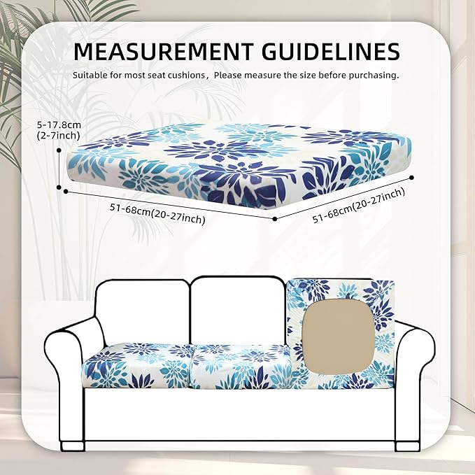 8Pcs Stretch Patio Cushion Covers,Outdoor Couch Covers Replacement,Outdoor Couch & Sofa Slipcovers,for Patio Furniture Cushion Covers,Washable Reusable Furniture Protector(Blue Flower,Cover Only)