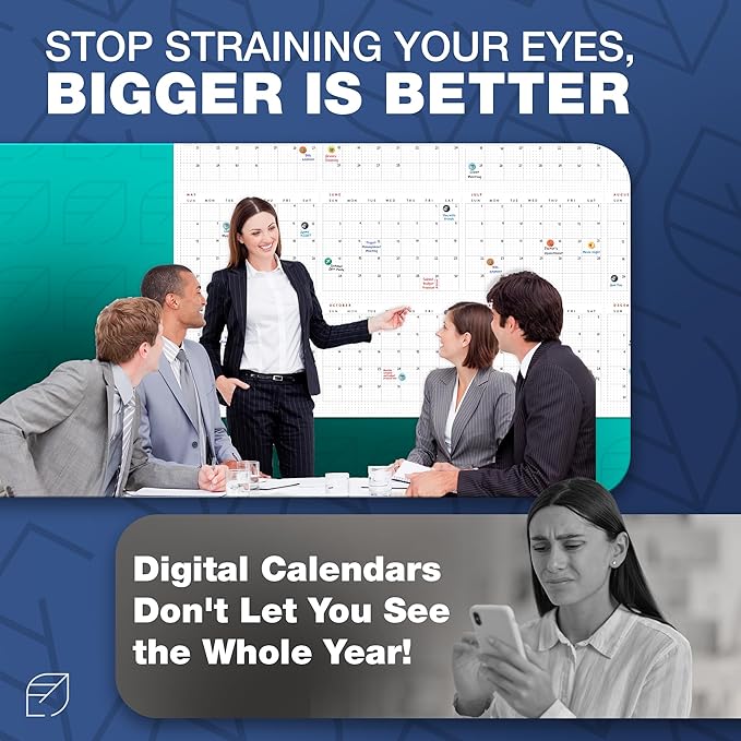 Large Dry Erase Calendar for Wall, 38" x 60" - Undated, Yearly, Reusable - Full 12 Month Year - Includes Markers, Eraser & Accessories