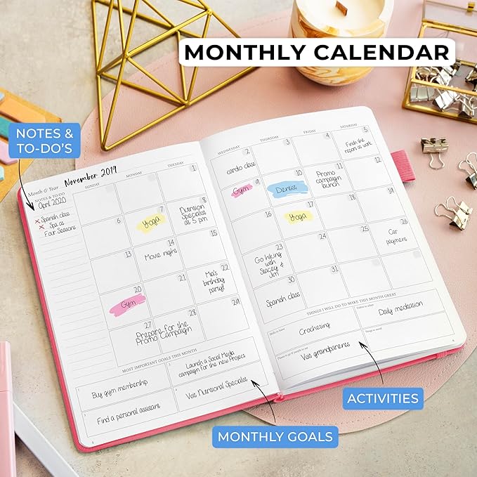 Legend Planner Daily for 3 Months – Undated Monthly Weekly & Daily Planner to Hit Goals. Organizer & Productivity Journal, A5 (Hot Pink)