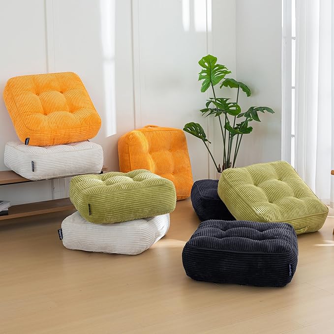 8" Washable Floor Pillow Cushion for Adults, Meditation Cushion Pillow, Large Square Floor Sitting, Removable Tufted Corduroy Cover, for Tatami Living Room or Yoga, 22x22 Inch, 2Pack, Machine Washable