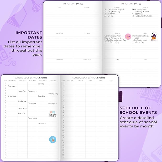 Clever Fox Teacher Planner – School Year Planner with Calendars & Lesson Plans – Teacher Plan Book for Classroom & Homeschool Organization - Undated, 7x10″, Hardcover (Purple)