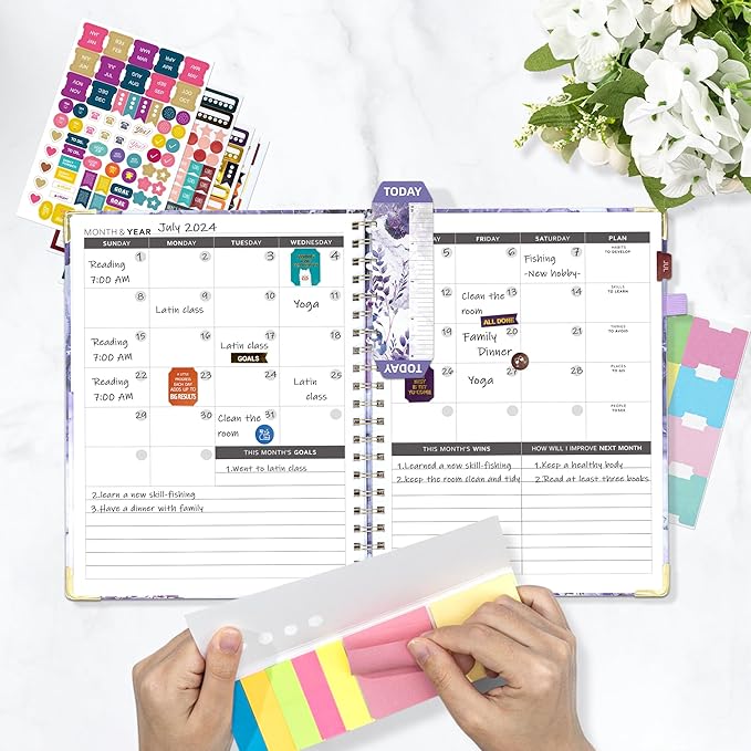 Ospelelf Academic Planner Undated Daily Spiral Binding Weekly Monthly Hardcover Planners with Stickers 12 Months Productivity Aesthetic Journey Letter Size Purple Marble