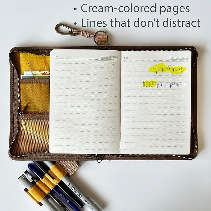 Le Vent A5 Field Notebook Organizer – 3-Layer Waxed Canvas Refillable Travelers Journal, Planner (200 Pages, 5x8) – Fits Moleskine, LEUCHTTURM1917, Hobonichi, Midori & Field Notes – Travel & Office Ready