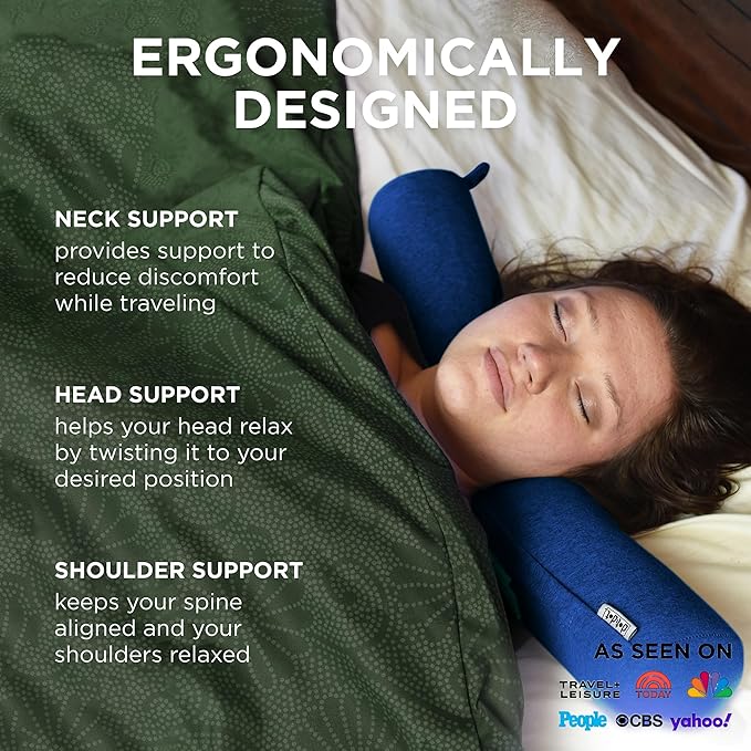 Dot&Dot Twist Memory Foam Travel Pillow for Airplanes - Travel Neck Pillow for Sleeping - Airplane Pillow for Neck Support - Adjustable, Bendable Neck Roll Pillow (Sapphire, One Size)