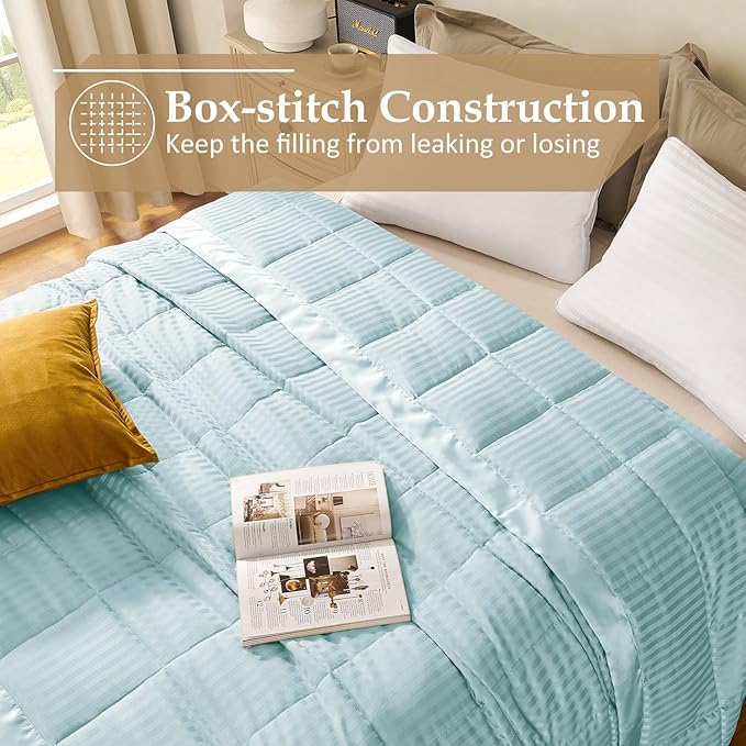 downluxe Queen Size Blanket with Satin Trim, Lightweight Down Alternative Blankets Queen Size for All Season, Machine Washable (Cool Blue, 90x90 Inch)